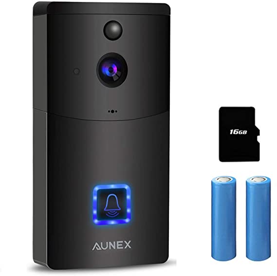 AUNEX Video Doorbell WiFi Doorbell Camera PIR Motion Detection Cloud Storage 720P HD Wireless Doorbell Home Security with Two-Way Talk & Video Night Vision Support Android and iOS