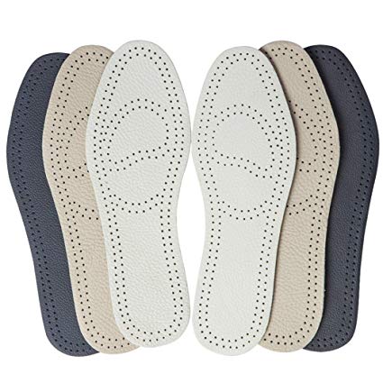 Bellcon Leather Insole for Mens Womens Full Length Shoe Pads with Odor Control Shoe Inserts for Unisex Adults (3 Pairs/Womens US 6-6.5)