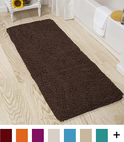 Lavish Home Memory Foam Shag Bath Mat 2-Feet by 5-Feet -Chocolate