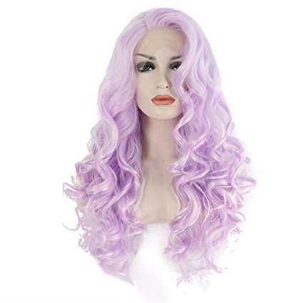 Ebingoo Handmade Synthetic Lace Front Wig Long Wavy Purple Wigs Heat Resistant Women Hair(20inches)