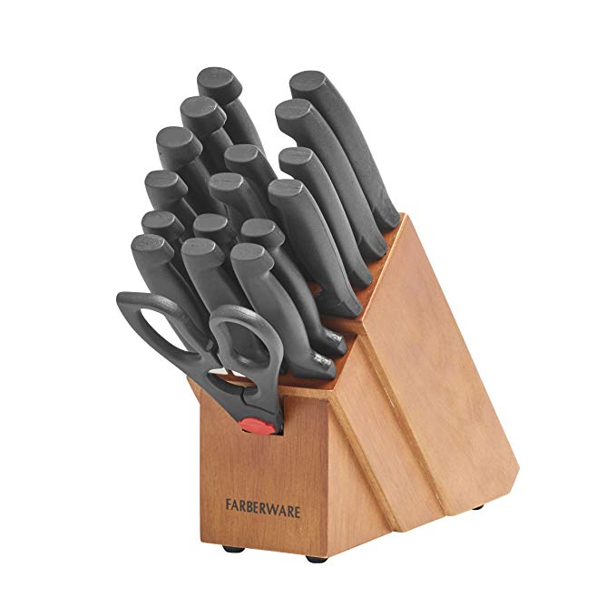 Farberware 20-Piece 'Never Needs Sharpening' Stainless Steel Knife Block Set