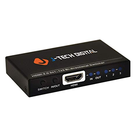 J-Tech Digital 4K@60Hz 4:4:4 3X1 HDMI Switch Three Inputs and One Output (4K 3X1/1X3 HDMI Switch Combo)