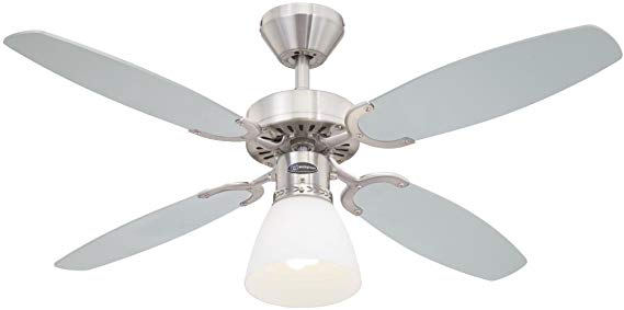 Westinghouse Lighting CAPITOL Ceiling Fan, Metal, E27, 60 W, Brushed Steel finish with reversible silver/black blades