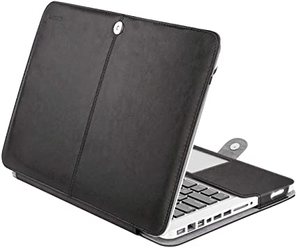 MOSISO Compatible with MacBook Pro 13 inch Case with CD-ROM (Model: A1278, Old Version Early 2012/2011/2010/2009/2008 Release), Premium PU Leather Book Folio Protective Stand Cover Sleeve, Black