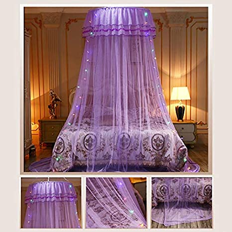 LED Light Princess Dome Mosquito Net Mesh Bed Canopy Bedroom Decoration Luxury Princess Bed Canopy Mosquito Net for Girls, Teens or Over Baby Crib in Nursery