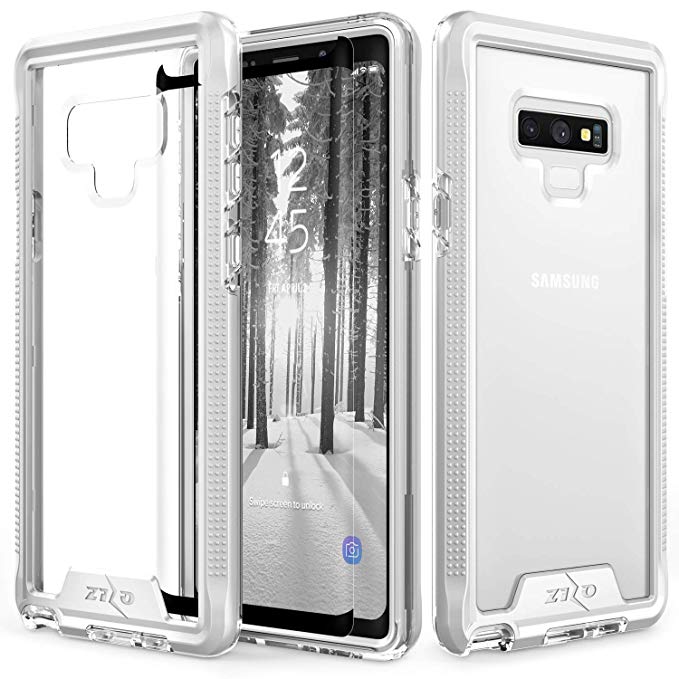 Zizo ION Series Compatible with Samsung Galaxy Note 9 Case Military Grade Drop Tested with Tempered Glass Screen Protector Silver Clear