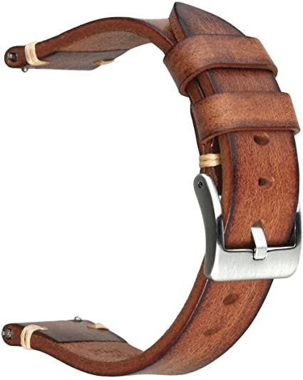 Berfine Retro Handmade Watch Band, Quick Release Vintage Leather Watch Strap Replacement,Choice of Width-18mm 20mm 22mm 24mm or 26mm