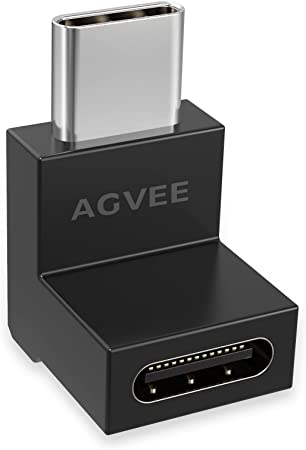 AGVEE [ 4 Pack] 90 Degree Right Angled USB-C Male to USB-C Female Adapter (Type-C 3.2 Gen 2) Video 10G Data Converter, Black