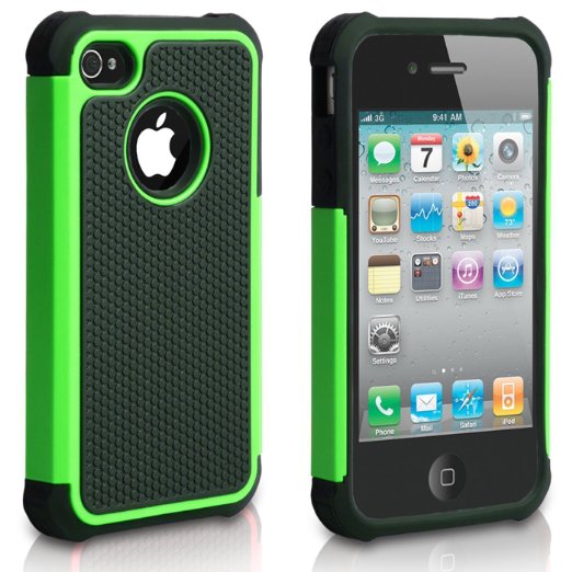 iPhone 4 Case, iPhone 4S Case, ULAK Hybrid Dual Layer Protective Case Cover with Hard Plastic and Soft Silicone for iPhone 4S & iPhone 4 (Green/Black)