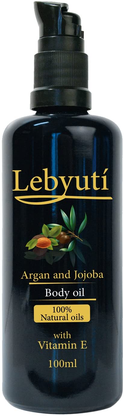 LEBYUTÍ Argan Oil with Jojoba, Vitamin E and Almonds 100% Pure and Natural. Essential oils for hair, body and face. Glass bottle with maximum conservation of the product. 100ml