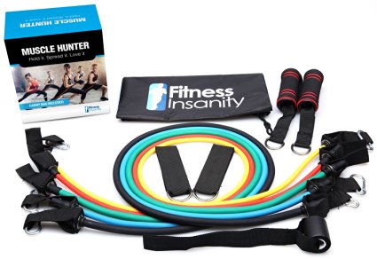 Resistance Band Set - 5 Stackable Exercise Bands with Waterproof Carrying Case, Door Anchor & Ankle Straps - 100% Life Time Guarantee - Free Exercise Guide