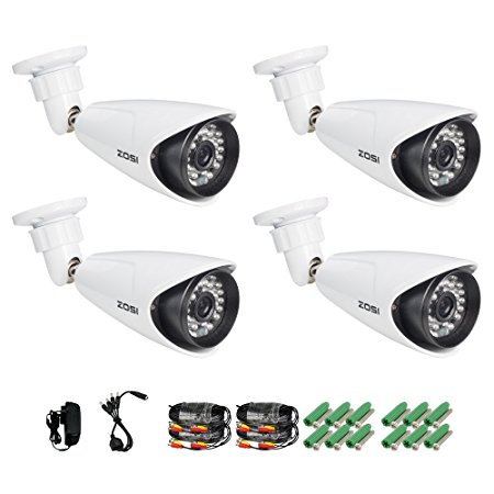 ZOSI CCTV camera kit 4 pcs 900TVL HD 960H CMOS 36pcs IR LEDs Night Vision Up to 100ft(30m) waterproof outdoor security system bullet