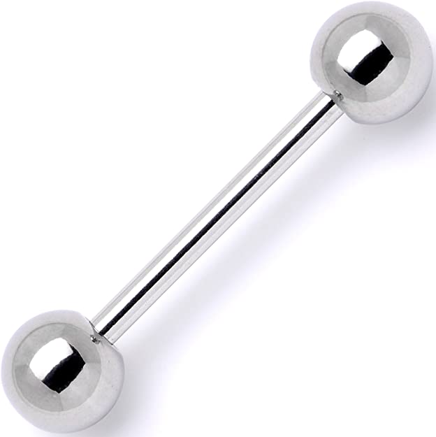Body Candy Stainless Steel Straight Barbell Tongue Ring 14 Gauge 5/8" 6mm Ball