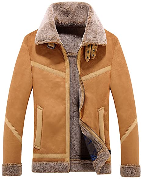 CHARTOU Men's Winter Spread Collar Sherpa Lined Suede Leather Trucker Jacket Coats