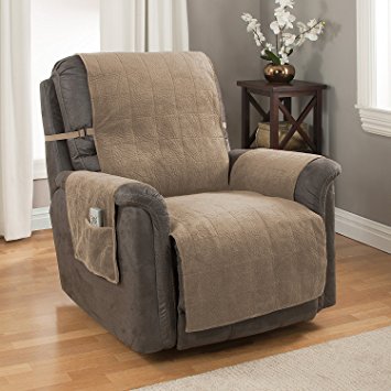 Furniture Fresh Heavy-Weight Luxury Textured Microsuede Pebbles Furniture Protector and Slipcover with Anti-slip Non-slip Backing (Recliner, Natural)-Water Repellant