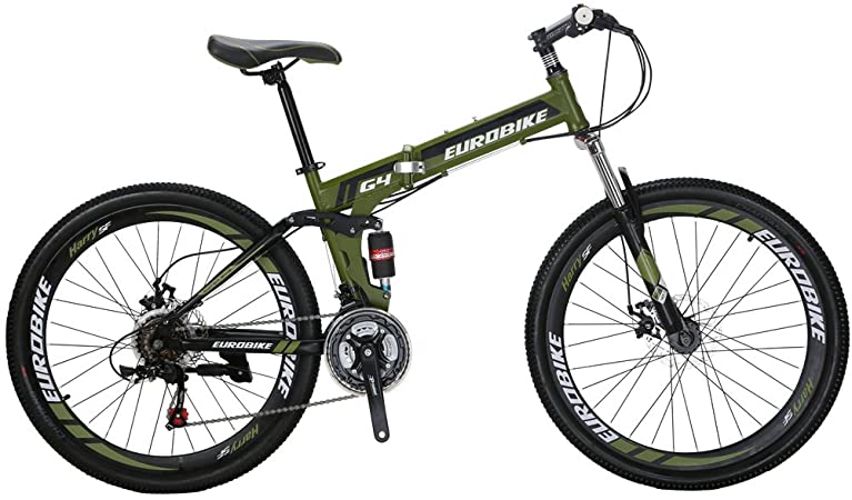 Eurobike G4 Mountain Bike 21 Speed Shifting System Folding Bike 26 Inch Regular Spoke Wheels Dual Suspension Bicycle
