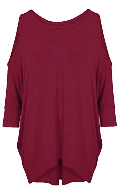 Womens Ladies Cut Out Cold Shoulder Batwing Long Top Tunic Loose Baggy Oversize