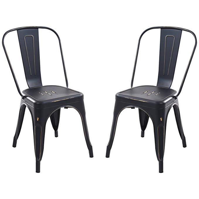 Poly and Bark Trattoria Side Chair in Distredded Black (Set of 2)