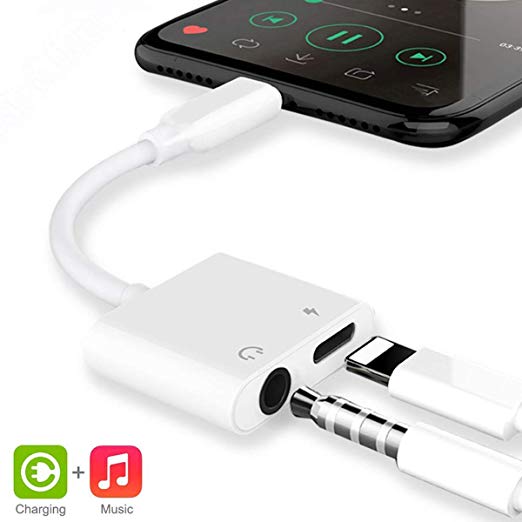 Earphone Adapter for iPhone Charging Power Adapter to 3.5mm Headphone Jack Cable 2 in 1 Dongle Splitter for Charging and Audio Compatible for iPhone XS/MAX/XR/X/8/8Plus/7/7Plus Support for All iOS