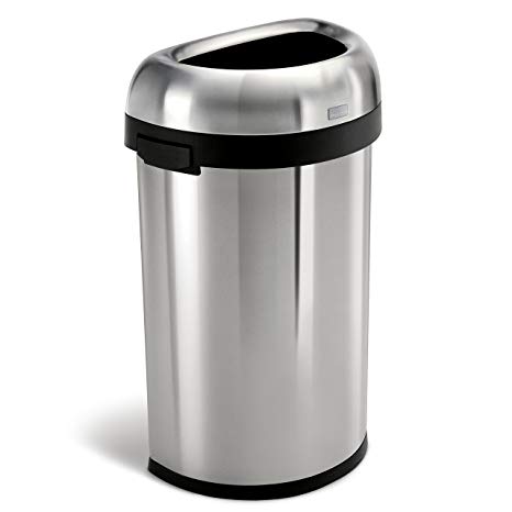 simplehuman 60 Liter / 15.9 Gallon Commercial Heavy-Gauge Stainless Steel Large Semi-Round Open Trash Can, Brushed Stainless Steel, ADA-Compliant