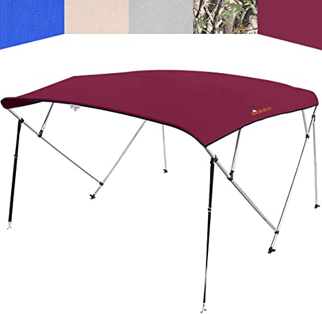 KING BIRD 4 Bow Bimini Top Cover Sun Shade Boat Canopy Waterproof 1 Inch Stainless Aluminum Frame 54" Height with Rear Support Poles and Storage Boot 5 Colors 5 Sizes