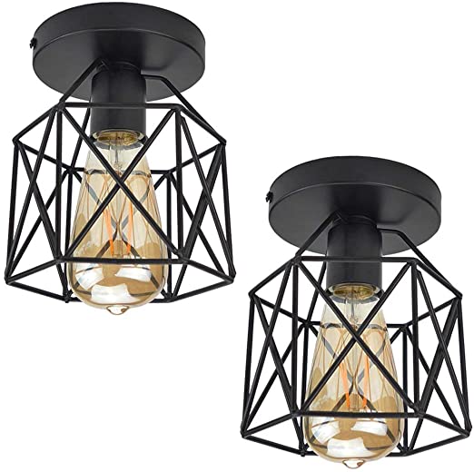 ZHMA Semi Flush Mount Ceiling Light Fixture for Farmhouse Kitchen, Hallway, Porch, Black Rustic Industrial Style, Ceiling Light Covers for E26 Bulb. 2 Pack