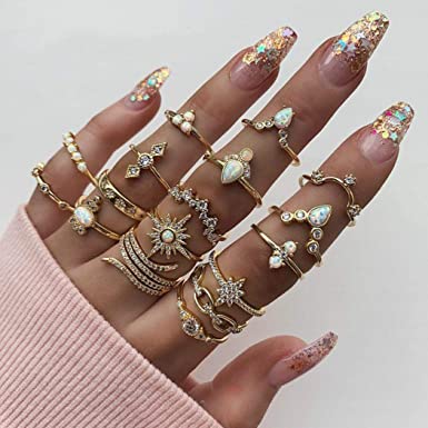 Simsly Boho Kunckle Ring Stackable Rhinestone Gold Joint Nail Ring Crystal Knuckle Rings Set for Women and Girls(17PCS)