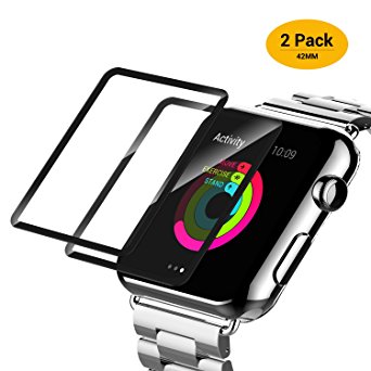 TURATA iWatch Tempered Glass Screen Protectors 2 Packs Ultra Clear For 42mm Not Full Coverage for iWatch Series 2 & Series 1 (Black)