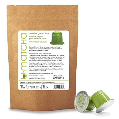 The Republic of Tea Premium Organic Matcha Green Tea, 10 Nespresso Compatible U-Matcha Capsules