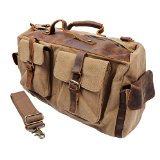 S-ZONE Retro Canvas Leather Duffel Weekend Tote Bag Travel Luggage Overnight Bag