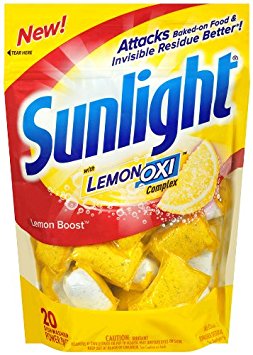 Sunlight Auto Dish Power Pacs with Lemon Oxi, Lemon Boost, 20 Count