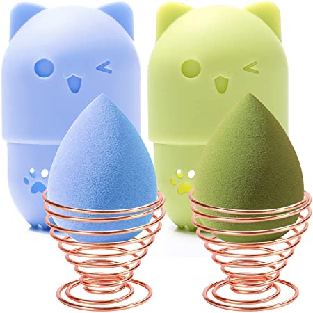 Makeup Sponge Holder, Beauty Sponge Holder, Makeup Blender Travel Case, Cosmetic Sponge Case, Beauty Egg Holder, Beauty Blender Holder, Makeup Blender Travel Case Beauty Egg Powder Puff Drying Stand & Travel Case (Blue&Green)