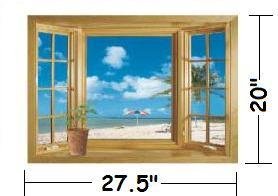 1 X Ocean View Faux Window Beach Tropical Blue Sea Removable Wall Decor Decal Stickers