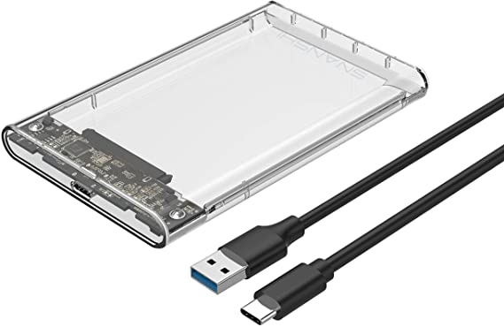 External Hard Drive Enclosure, SNANSHI USB C 3.1 to SATA III 5Gbps for 2.5" SATA SSD HDD 9.5mm 7mm Hard Drive Case Housing with UASP, Tool-Free Design - Clear