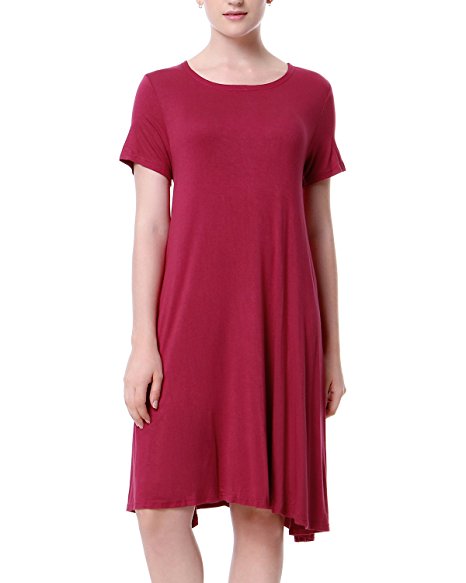 Mixfeer Women's Short Sleeve Casual T-Shirt Dress Round Neck A-Line Top Loose Simple Tunic Swing Dress