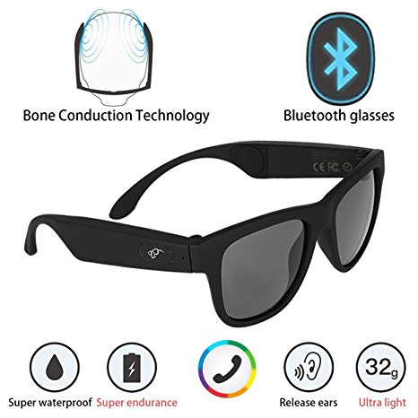 G1 Bone Conduction Headphones Polarized Glasses Sunglasses kkcite CSR8635 Bluetooth 4.0 Headset SmartTouch Stereo Music Earphone Wireless Headphone with Microphone Black (G1)