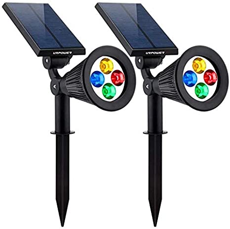URPOWER Solar Lights 2-in-1 Solar Powered 4 LED Adjustable Spotlight Wall Light Landscape Light Bright and Dark Sensing Auto On/Off Security Night Lights for Patio Yard Driveway Pool… (Multi Color)