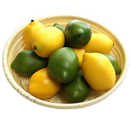 Gresorth 12pcs Yellow & Green Artificial Lifelike Simulation Lemon Fake Fruit Home Kitchen Cabinet Decoration