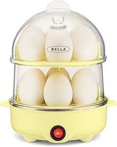 bella Rapid Electric Egg Cooker and Poacher with Auto Shut Off for Omelet, Soft, Medium and Hard Boiled Eggs, 14 Egg Capacity Tray, Double Stack, Yellow