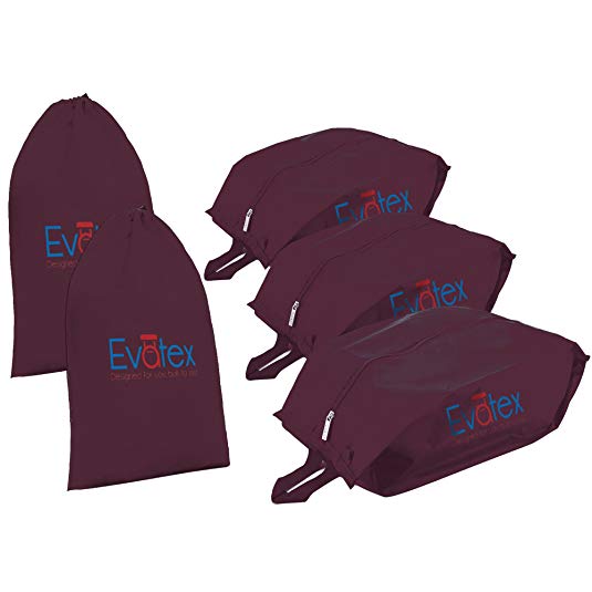 Evatex Packing Cubes Shoe Bag - 5 psc Set Travel Organizer, Waterproof, Cosmetics/Laundry Bag