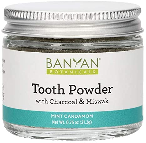 Banyan Botanicals Tooth Powder – Fluoride-Free Herbal Toothpaste Powder Alternative with Miswak & Charcoal ­– for Strong, Healthy Teeth & Gums – 0.75oz, 80  Uses ­– Non GMO Sustainably Sourced Vegan
