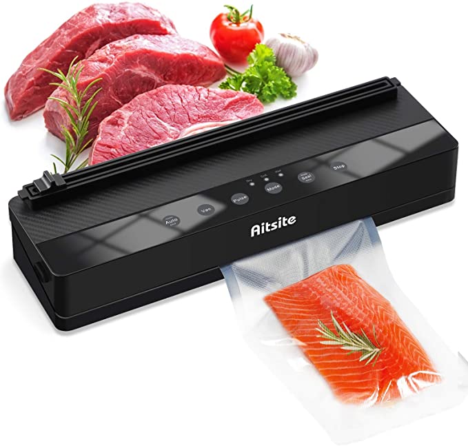 Vacuum Sealer Machine, Aitsite Automatic Food Sealer for Food Savers w/ Starter Kit|Led Indicator Lights|Easy to Clean|Dry & Moist Food Modes| Compact Design