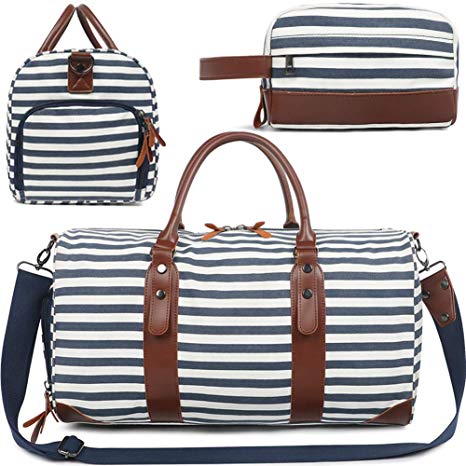 2 PACK Large Weekender Bag for Women Ladies Men Travel Duffle Overnight Bags with Shoe Compartment