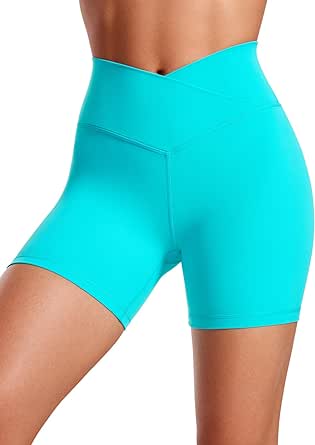 CRZ YOGA Womens Butterluxe Crossover Biker Shorts 3'' / 5'' - Criss Cross High Waisted Workout Yoga Shorts Buttery Soft