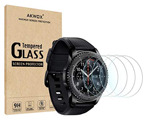 (Pack of 4) Gear S3 Frontier / Classic Screen Protector, Akwox [Tempered Glass] [Explosion-proof] [0.3mm/2.5D] Screen Protector for Samsung Gear S3 Frontier / Classic Smart Watch 1.3 Inch