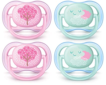 Philips AVENT Ultra Air Pacifier 0-6 Months, Pink Fashion Decos, 4 Pack, SCF343/40