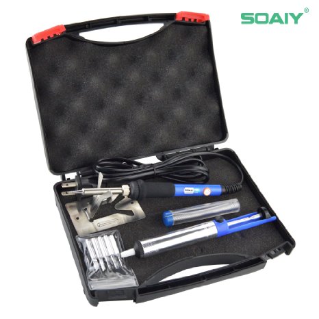 6-in-1 Electric Soldering Iron Kit SOAIY 60W Adjustable Temperature Welding Soldering Iron with Tool Carry Case Including Extra 5pcs Different Soldering Tips Soldering Sucker Solder Wire Y Stand