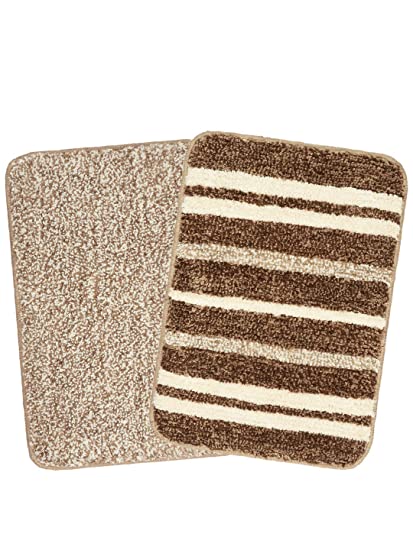 Saral Home Brown Soft Microfiber Anti-Skid Bath Mat (Pack of 2, 35x50 cm)