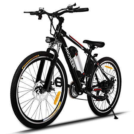 ANCHEER Electric Mountain Bike, E-bike Citybike Commuter bike with 36V Removable Lithium Battery Charging, Electric bike Shimano 21 Speed Gear and Two Working Modes Black (26 Inch)