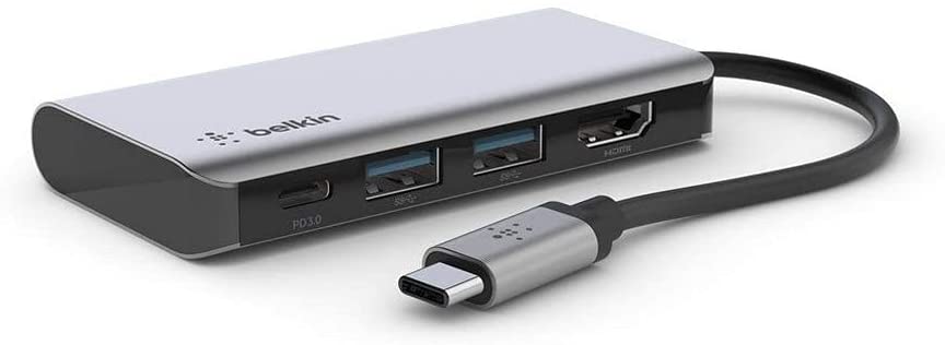 Belkin USB C Hub, 4-in-1 MultiPort Adapter Dock with 4K HDMI, USB-C 100W PD Pass-Through Charging, 2 x USB A Ports for MacBook Pro, Air, iPad Pro, XPS and More